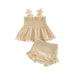 LSFYSZD 2022 0-18M Infant Girl Clothing Cute Flower Straps Sleeveless Embroidery Hollow Sleeveless Tassels Top+Solid Shorts Summer 2pcs