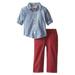 Kids Headquarters Infant Boys 2P Chambray Shirt & Burgundy Pants Set 12m