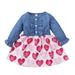 KIMI BEAR Infant Girls Dress 18 Months Infant Girls Autumn Winter Dress 24 Months Infant Girls Sweet Heart Print Stitching Long Sleeve Dress Denim Blue