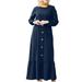 Maxi Dresses Women Plus Size Loose Empire Waist Kaftan Dress Button Long Sleeve Ankle-Length Long Dress