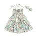 StylesILove Baby Toddler Girls Floral Print Smocked Tiered Sleeveless Dress & Headband 2pcs Summer Ruffle Sundress Outfit (Green 12-18 Months)