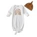 Newborn Baby Boys Girls Nightgowns Knotted Sleeper Gown and Hat Two Piece Pajamas Sleepwear Pjs Set