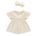Baby Girl Clothes Short Ruffled Sleeve Solid Tulle Dress Romper With Headbands 2PCS Toddler Outfit