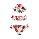 Qtinghua Newborn Infant Baby Girl Swimsuit Ruffle Crop Top Tube+Shorts Bowknot Swim Wear Bathing Suit Set with Hat Red 18-24 Months