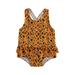 Canrulo Infant Baby Girls Swimsuit Leopard/Stripe Print U-shaped Neck Cross Strap Ruffle Swimwear Orange 2-3 Years