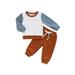 Gureui 2Pcs Newborn Infant Toddler Baby Boy Long Sleeve Tops + Pants Color Matching Elastic Waist Drawstring Crew Neck Outfit Set