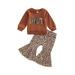 Toddler Baby Girl Halloween Outfits Hello Pumpkin Long Sleeve Sweatshirt Leopard Flare Pants Outfit Halloween Clothes