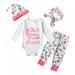 URMAGIC Newborn Infant Baby Girls Clothes Long Sleeve Letter Romper Arrow Heart Pants Hats Headband 4Pcs Outfits Set 0-24 Months