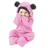TAIAOJING Baby Girls Hooded Jacket Boy Bear Ears Footed Romper Jumpsuit Windbreaker Coat 6-12 Months