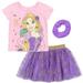Disney Princess Rapunzel Toddler Girls T-Shirt Mesh Skirt and Scrunchie 3 Piece Outfit Set Toddler to Big Kid