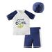 Styles I Love Kid Boys Call ME Cool BOY Printed Short Sleeve Rash Guard Set and Hat 3pcs White Swimsuit Beach Bathing Suit (3T)