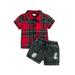 Toddler Baby Boys Shorts Set Plaid Print Short Sleeve Lapel Button Design Shirt Tops + High Waist Denim Shorts