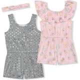 Young Hearts Baby Girl 2 PACK BUTTERFLY ROMPERS W/HEADBAND (Size 3M-12M)