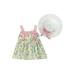 Calsunbaby Toddlers Baby Girls Suspender Dress with Summer Hat Infants Bowknot Shoulder Straps Flower Printed One Pieces Dress and Straw Cap