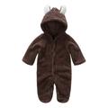 Scyoekwg Newborn Toddler Baby Fall Winter Warm Romper Fleece Foot Cartoon Warm Hooded Romper Jumpsuit Clothes Brown 0-3 Months