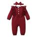 Kucnuzki Infant Girl Clothes 3 Months Infant Girl Fall-Winter Bodysuit 6 Months Infant Girl Long Sleeve Solid Color Lace Layer Button Casual Bodysuit Headband 2PCS Set Red