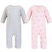 Hudson Baby Infant Girl Premium Quilted Coveralls Pink Gray Elephant 6-9 Months