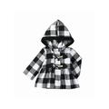Gwiyeopda Toddler Baby Girls Hooded Coat Plaid Print Long Sleeves Horn Button Closure Autumn Winter A-Line Jacket