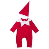 Douhoow Infant Christmas Elf Romper Unisex Baby Doll Collar Bodysuit with Hat