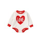 Kiapeise Baby Girl Boy Valentines Day Outfit Sweatshirt Romper Long Sleeve Crewneck Oversized Bodysuit Waffle Knit Sweater Pullover Top