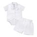 Baby Boys Baptism Christening Outfits Gentleman Formal Suit Bowtie Romper Vest Shorts Pants White Wedding Tuxedo Party Outfits First Birthday Cake Smash Clothes 4PCS Set (White Bowtie 12-18 Months)