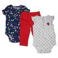 Carter s Baby Girls Bodysuit Pants 3PC Set Floral Navy Red White Dots 12M