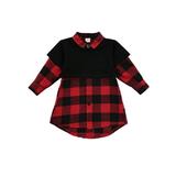 Canrulo Toddler Baby Girls Clothes Sets Plaids Long Sleeve Shirt Dress+Tank Top 2Pcs Clothing Black Red 1-2 Years