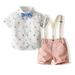 Xinhuaya 1-6T Summer Toddler Outfits Suits Suit Baby Boys Clothes Sets Short Sleeve Print Bowtie Shirt+Overall Shorts Gentleman Outfits Suits (Style C)