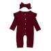 TAIAOJING Baby Romper Boys Girls Long Sleeve Solid Jumpsuit+Headband Sets One Piece Outfits 6-12 Months