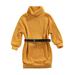 Canrulo Kids Baby Girls Casual Dress Knitted High-Neck Long Sleeve Turtleneck Dress with Waist Belt Yellow 3-4 Years