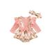 LWXQWDS Newborn Baby Girl Fall Winter Outfits Ribbed Knit Floral Romper Ruffle Suspender Dress with Headband 2Pcs Clothes Pink 6-9 Months