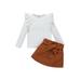 Baby Girls Clothes Sets Solid Ruffles Knit Long Sleeve Pullover Tops and Elastic Waist Skirt