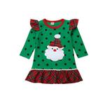 Shuttle tree Kids Baby Girls Christmas Santa Claus Ruffle Sleeve Black Dot Print Plaid Dress