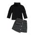 Fall Baby Plaid Half Dress Tops Set Long Sleeve High Neck Knitwear Side Pockets Irregular Hem Skirt