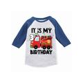 Awkward Styles My Third Birthday T-shirt Fire-Truck Toddler Raglan Shirt Firefighter Top