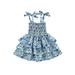 Gureui Infant Baby Girls Sleeveless Dress Casual Floral Printed Tie Up Multi-Layers Pleated Sweet Sling Dress Simple One-Piece Clothes