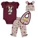 Disney Minnie Mouse Infant Baby Girls Bodysuit Pants Bib and Hat 4 Piece Outfit Set Newborn to Infant