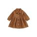 Calsunbaby Kids Toddler Girls Shirt Dress Casual Solid Color Button Lapel Corduroy Dress Long Sleeves A-line Dress Brown 1-2 Years