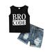 Douhoow Kids Boys Sleeveless Letter Print Tank Tops Ripped Denim Shorts Baby Boys Summer Outfit Set