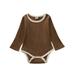 Kucnuzki Infant Girl Clothes 0 Months Infant Girl Fall-Winter Bodysuit 3 Months Infant Girl Long Sleeve Solid Color Pit Stripe Romper Bodysuit Brown