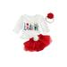 Genuiskids Christmas Newborn Baby Girls 3Pcs Clothes Set Santa Letter Print Long Sleeve Tops and Casual Mesh Tulle Shorts Headband Fall Spring Outfits