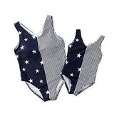 StylesILove Mommy and Daughter Navy Blue One Piece Swimsuit American Flag Matching Holiday Bathing Suit Beach Pool Swimwear