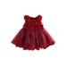CenturyX Kids Baby Girls Summer Sleeveless Dress 3D Petal Mesh Dress Princess A-line Dress for Party XMAS Wine Red 2-3 Years