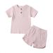 Multitrust Children Solid Color Short Sleeve Tops and Short Pants 2-piece Suits