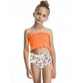 Clearance Girls 2 Piece Spaghetti Strap Tops Swimsuit with High Waisted Bikini Shorts Adjustable Strap Elastic Cute Swimwear Beach Sport Bathing Suits 5-11T Light Orange