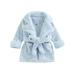 Canrulo Toddler Infant Kids Boys Girls Flannel Bathrobe Solid Color Leopard Print Pocket Robe With Belt Blue 18-24 Months