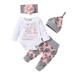 Luxsea Baby Girl Clothing Newborn Kids Baby Girls Outfits Clothes Romper Bodysuit Flower Printed Pants Headband Hat Set 4PCS