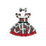 LWXQWDS 2Pcs Toddler Baby Girls Christmas Dresses Fly Sleeve Plaids Tutu Dresses Headband Princess Party Clothes Red 1-2 Years