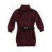 Sunisery Kids Baby Girls Casual Dress Knitted High-Neck Long Sleeve Turtleneck Dress with Waist Belt Wine Red 3-4 Years