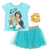 Disney Princess Jasmine Toddler Girls T-Shirt Skirt and Scrunchie 3 Piece Outfit Set Toddler to Big Kid